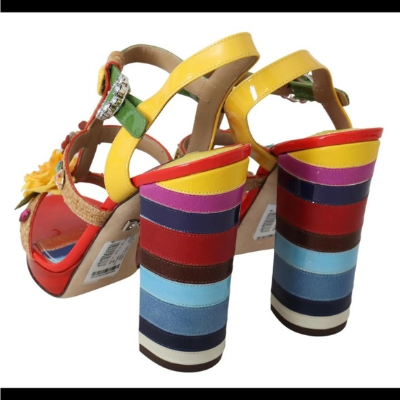 DOLCE & GABBANA Shoes Sandals Multicolor Leather Crystal EU39 / US8.5 RRP $1400 - Picture 11 of 12